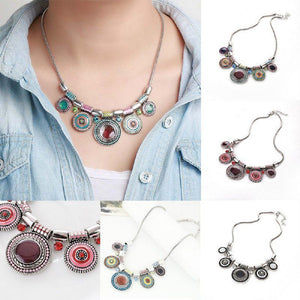 Fashion Women Geometry Charm Pendant Vintage Round Pendant Necklace Bib Statement Choker Collar Neclaces Jewelry